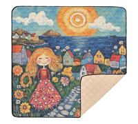 Naive Art Painting of Happy Stylish Woman with Flower Soft Padded Baby Gym Tappetino da gioco per interni ed esterni, impermeabile, pieghevole, imbottito, per bambini, bambini, 127 cm x