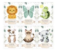 NAÏZAYA Cameretta Bambina Bambino Decorazioni - Set 6 Poster Quadri Animali 21x30cm - Frasi Motivazionali Italiano, Senza Cornice