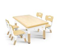 NAIZY 120 x 60 cm, tavolo per bambini con 4 sedie, altezza regolabile, set di sedie per bambini, in HDPE + ABS, con sedia da 30 x 31 cm, portata 100 kg, colore legno