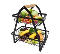 NAIZY Alzata per Frutta Cesto per Frutta 2 Ripiani Nero Portafrutta Staccabile Porta Verdure Cesto per Pane Conservazione Cucina per Frutta, Verdura, Snack, Pane - 27x17x30cm