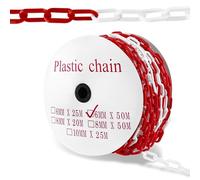 NAIZY Catena di sicurezza in plastica, 50 m, colore rosso e bianco, spessore 6 mm, in plastica, catena di sicurezza per cantieri, pali di intercettazione per la sicurezza di avvertimento, parcheggio