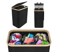NAIZY Cesto portabiancheria con coperchio, 140 l, con 3 scomparti, lavabile e maniglia, estraibile, colore: nero