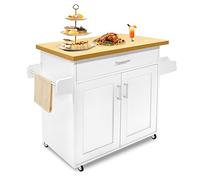 NAIZY Mobiletto da cucina con piano di lavoro, ruote e cassetti, carrello da cucina, richiudibile, 115 x 36 x 90 cm (bianco)