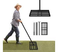 NAIZY Raschietto per prato in acciaio con manico regolabile, 25 x 50 cm, lunghezza 95 - 185 cm, per sabbia e golf, colore: nero