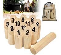 NAIZY Set di Kubb Gioco Vichingo da Lancio in Legno con 12 Cilindri da Bowling Digitali + 1 Cilindro da Lancio per Bambini e Adulti