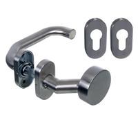 NAJDER Set di pomelli e maniglie per porte in acciaio inox A2-AISI 304, piatto, con curvatura, cornice con maniglia e pomolo, mobile, rosone ovale, 2 piastre per pomelli e serrature