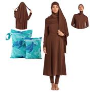 NAJMA, Burkini - Costume da bagno da donna, modello Hijab a cravatte, 5 pezzi + 2 borse per riporre oggetti, completo in tessuto non modellante, marrone, M