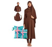 NAJMA, Burkini,Jilbeb de Bain,Burkin 5 Pezzi,Costume da bagno islamico da donna musulmana (marrone, L-XL)