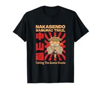 Nakasendo Samurai Trail Giappone Kawaii Neko Edo Periodo Escursionista Maglietta