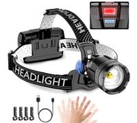 NAKCNM Lampada frontale LED ricaricabile, 20000 Lumen Super Bright Headlamp con sensore di movimento 3 modalità di luce, messa a fuoco regolabile, IP68 Lampada frontale impermeabile