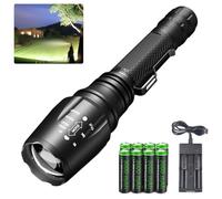 NAKCNM Torcia con 8 batterie ricaricabili e clip, piccole torce LED super luminose 20000 lumen, torcia elettrica alimentata a batteria, impermeabile, 5 modalità di messa a fuoco regolabile, per