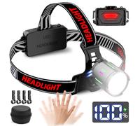 NAKCNM Torcia frontale a LED ricaricabile con sensore di movimento, torcia frontale con display LCD, 20000 lumen, 3 modalità di messa a fuoco regolabile, lampada da casco con borsa per campeggio,