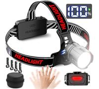 NAKCNM Torcia frontale con sensore di movimento display LCD, torcia frontale a LED ricaricabile rossa super luminosa 20000 lumen 3 modalità di messa a fuoco regolabile Powerbank con custodia per
