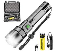 NAKCNM Torcia LED Ricaricabile, Torcia LED Estremamente Luminosa 10000 Lumen, XHP70 Forte torcia con batteria ricaricabile, ricarica USB, 5 modalità di luce, messa a fuoco regolabile, impermeabile