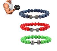 NAKEAH Bracciale Gymheads, bracciale con manubri per uomo donna, set di braccialetti con perline con manubri in pietra naturale (F)