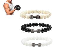 NAKEAH Bracciale Gymheads, bracciale con manubri per uomo donna, set di braccialetti con perline con manubri in pietra naturale (C)