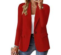 NAKEAH Cappotto Blazer da Donna con vestibilità Regolare, Tasca a Tinta Unita, Design a Un Bottone, per La Primavera e L'autunno Rosso M