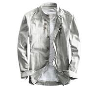 NAKEAH Soulona Camicia Katana Premium in lino stile giapponese Soulona Camicia Katana da uomo in stile giapponese, Grigio chiaro, XXXL