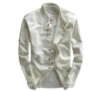 NAKEAH Soulona Katana Camicia, Camicia Premium in Lino Stile Giapponese, Soulona Camicia Katana Uomo Stile Giapponese, bianco, L