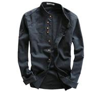 NAKEAH Soulona Katana - Camicia da uomo in lino di alta qualità, stile giapponese Katana, blu, M