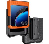 Nakedcellphone - Custodia con clip per Motorola RAZR+ 2023, cover rigida sottile e [struttura a griglia] e fondina da cintura per moto RAZR Plus '23 (RAZR 40 Ultra), arancione brillante