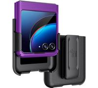 Nakedcellphone - Custodia con clip per Motorola RAZR+ 2023, cover rigida sottile [texture a griglia] e [rotante/cricchetto] supporto per cintura per Moto RAZR Plus '23 (RAZR 40 Ultra), viola