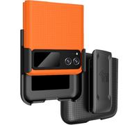 Nakedcellphone - Custodia con clip per Motorola RAZR 40 (2023), cover rigida sottile [texture a griglia] e fondina girevole per cintura, arancione brillante