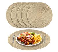 NAKIHOUSE Set di 6 tovagliette rotonde, lavabili, antiscivolo, resistenti al calore, antimacchia, dorate, per matrimoni, ristoranti, cucina