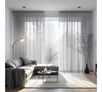 NAKIHOUSE - Tende in voile, 63 cm di lunghezza, tende a rete per filtrare la luce, tende trasparenti e drappeggi con apertura superiore, tende leggere grigio chiaro per camera da letto/stanza dei