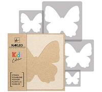 NAKLEO Stencil di Pittura per Bambini, Set di 5 Pezzi da 9x9 a 34x34cm Farfalla Prato Spinnaker, Modelli Plastica e Riutilizzabili di Stanza Decorazione, Sagome DIY Fai-da-te, Mobili Muro Legno