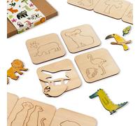 NAKLEO Stencil da Disegno in Legno per Bambini, Set da 20 pezzi 9.5x9.5cm Giungla Savana, Montessori Modelli Gioco Educativo Creativo DIY Decorazioni Arte e Artigianato, Carta Muro Legno Tessuto