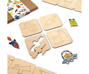 NAKLEO Stencil da Disegno in Legno per Bambini, Set da 20 pezzi 9.5x9.5cm Spazio Universo, Montessori Modelli Gioco Educativo Creativo DIY Decorazioni Arte e Artigianato, Carta Muro Legno Tessuto