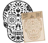 NAKLEO Stencil di Pittura Artigianato, A5 15x21cm Dia de los Muertos, Fai da te Modelli Plastica e Riutilizzabili, Arte Scrapbooking Geometrico Decorazioni Casa, Pareti Muro Legno Mobili