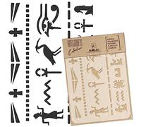 NAKLEO Stencil di Pittura Artigianato, A5 15x21cm Geroglifici Egiziani, Fai da te Modelli Plastica e Riutilizzabili, Arte Scrapbooking Geometrico Decorazioni Casa, Pareti Muro Legno Mobili