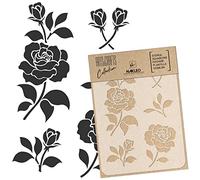 NAKLEO Stencil di Pittura Artigianato, A5 15x21cm Rosa Fiore Fioritura, Fai da te Modelli Plastica e Riutilizzabili, Arte Scrapbooking Geometrico Decorazioni Casa, Pareti Muro Legno Mobili