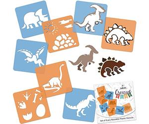 NAKLEO Stencil di Pittura per Bambini, 8 Pezzi 15x15cm Animali Dinosauri, Modelli Plastica e Riutilizzabili di Disegno Creativo, Sagome DIY Decorazione Arte e Artigianato, Carta Muro Legno Tessuto