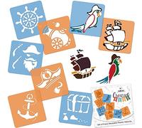 NAKLEO Stencil di Pittura per Bambini, 8 Pezzi 15x15cm Pirati, Modelli Plastica e Riutilizzabili di Disegno Creativo, Sagome DIY Decorazione Arte e Artigianato, Carta Muro Legno Tessuto