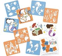 NAKLEO Stencil di Pittura per Bambini, 8 Pezzi 15x15cm Sirene, Modelli Plastica e Riutilizzabili di Disegno Creativo, Sagome DIY Decorazione Arte e Artigianato, Carta Muro Legno Tessuto