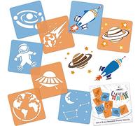 NAKLEO Stencil di Pittura per Bambini, 8 Pezzi 15x15cm Spazio Universo, Modelli Plastica e Riutilizzabili di Disegno Creativo, Sagome DIY Decorazione Arte e Artigianato, Carta Muro Legno Tessuto