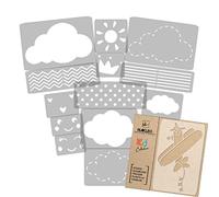 NAKLEO Stencil di Pittura per Bambini, Set di 14 Pezzi da 9x12 a 23x34cm Cielo Nube Nuvola, Modelli Plastica e Riutilizzabili di Stanza Decorazione, Sagome DIY Fai-da-te, Mobili Muro Legno