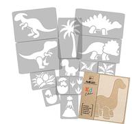 NAKLEO Stencil di Pittura per Bambini, Set di 14 Pezzi da 9x12 a 23x34cm Dinosauro Rettile Preistorico, Modelli Plastica e Riutilizzabili di Stanza Decorazione, Sagome DIY Fai-da-te, Mobili Muro Legno