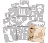 NAKLEO Stencil di Pittura per Bambini, Set di 14 Pezzi da 9x12 a 23x34cm Gatto Animale Domestico, Modelli Plastica e Riutilizzabili di Stanza Decorazione, Sagome DIY Fai-da-te, Mobili Muro Legno