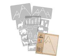 NAKLEO Stencil di Pittura per Bambini, Set di 14 Pezzi da 9x12 a 23x34cm Montagna Foresta Animale, Modelli Plastica e Riutilizzabili di Stanza Decorazione, Sagome DIY Fai-da-te, Mobili Muro Legno