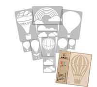 NAKLEO Stencil di Pittura per Bambini, Set di 14 Pezzi da 9x12 a 23x34cm Palloncino Cestino Viaggio, Modelli Plastica e Riutilizzabili di Stanza Decorazione, Sagome DIY Fai-da-te, Mobili Muro Legno