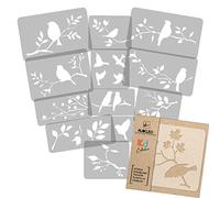 NAKLEO Stencil di Pittura per Bambini, Set di 14 Pezzi da 9x12 a 23x34cm Uccello Animale Natura, Modelli Plastica e Riutilizzabili di Stanza Decorazione, Sagome DIY Fai-da-te, Mobili Muro Legno