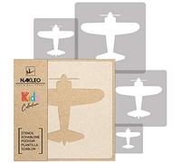 NAKLEO Stencil di Pittura per Bambini, Set di 5 Pezzi da 9x9 a 34x34cm Aereo Volo, Modelli Plastica e Riutilizzabili di Stanza Decorazione, Sagome DIY Fai-da-te, Mobili Muro Legno
