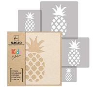 NAKLEO Stencil di Pittura per Bambini, Set di 5 Pezzi da 9x9 a 34x34cm Ananas Tropicale Frutta, Modelli Plastica e Riutilizzabili di Stanza Decorazione, Sagome DIY Fai-da-te, Mobili Muro Legno