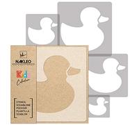 NAKLEO Stencil di Pittura per Bambini, Set di 5 Pezzi da 9x9 a 34x34cm Anatra Bagno Acqua, Modelli Plastica e Riutilizzabili di Stanza Decorazione, Sagome DIY Fai-da-te, Mobili Muro Legno