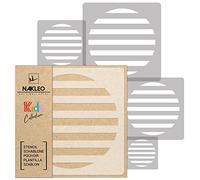 NAKLEO Stencil di Pittura per Bambini, Set di 5 Pezzi da 9x9 a 34x34cm Cerchio Righe Mezzone, Modelli Plastica e Riutilizzabili di Stanza Decorazione, Sagome DIY Fai-da-te, Mobili Muro Legno