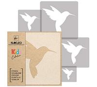NAKLEO Stencil di Pittura per Bambini, Set di 5 Pezzi da 9x9 a 34x34cm Colibrì Animale Tropicale, Modelli Plastica e Riutilizzabili di Stanza Decorazione, Sagome DIY Fai-da-te, Mobili Muro Legno